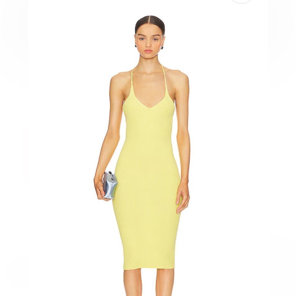 Superdown Racheal Open Back Dress Yellow knit strappy sheath bodycon Revolve XS